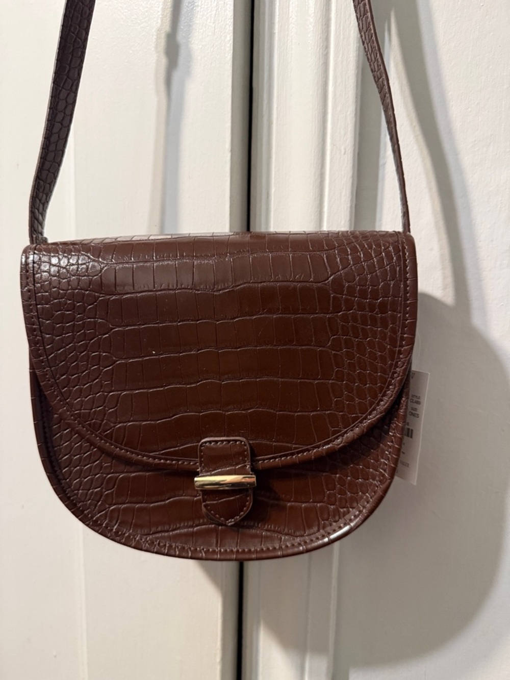 J. Crew Factory Croc-Embossed Dark Brown Saddle Crossbody